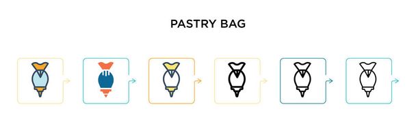 Pastry τσάντα διάνυσμα εικονίδιο σε 6 διαφορετικά σύγχρονα στυλ. Μαύρο, δύο χρωματιστά εικονίδια τσάντα ζαχαροπλαστικής σχεδιασμένα σε γεμιστό, περίγραμμα, γραμμή και στυλ εγκεφαλικό επεισόδιο. Εικονογράφηση διάνυσμα μπορεί να χρησιμοποιηθεί για web, κινητά, ui - Διάνυσμα, εικόνα