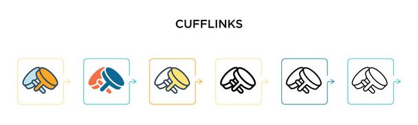 Cufflinks vector icon in 6 different modern styles. Black, two colored cufflinks icons designed in filled, outline, line and stroke style. Vector illustration can be used for web, mobile, ui - Vector, Image