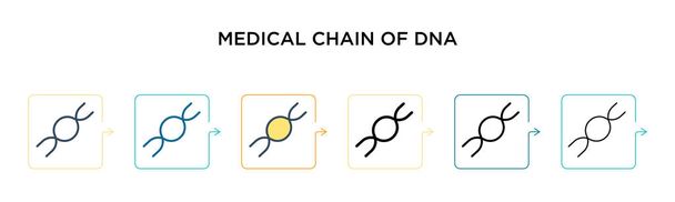 Медицинская цепочка векторных значков ДНК в 6 различных современных стилях. Черный, две цветные медицинской цепи икон ДНК разработан в заполненном, очертания, линии и инсульта стиле. Векторная иллюстрация может использоваться для
  - Вектор,изображение