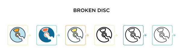 Broken disc vector icon in 6 different modern styles. Black, two colored broken disc icons designed in filled, outline, line and stroke style. Vector illustration can be used for web, mobile, ui - Vector, Image