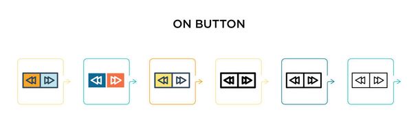 Ikona wektora przycisku w 6 różnych nowoczesnych stylach. Czarny, dwa kolorowe na ikony przycisków zaprojektowane w stylu wypełnionym, zarys, linia i udar. Ilustracja wektorowa może być używana do web, mobile, ui - Wektor, obraz