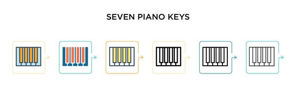 Сім векторних іконок фортепіанних ключів у 6 різних сучасних стилях. Чорний, два кольорові сім ікон клавіші піаніно, розроблені в заповненому, контурному, лінійному і інсультному стилі. Візуальне зображення може бути використане для веб,  - Вектор, зображення