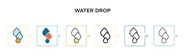 Icono de vector de gota de agua en 6 estilos modernos diferentes. Negro, dos iconos de gota de agua de colores diseñados en estilo lleno, contorno, línea y trazo. Ilustración vectorial se puede utilizar para web, móvil, ui
 - Vector, Imagen