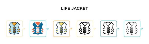 Life jacket vector icon in 6 different modern styles. Black, two colored life jacket icons designed in filled, outline, line and stroke style. Vector illustration can be used for web, mobile, ui - Vector, Image