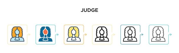 Giudicare icona vettoriale in 6 diversi stili moderni. Nero, due icone del giudice colorate progettate in pieno, contorno, linea e stile tratto. Illustrazione vettoriale può essere utilizzato per web, mobile, ui - Vettoriali, immagini