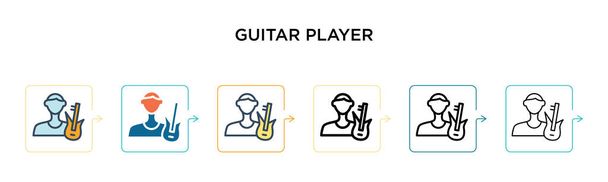 Icona vettoriale del chitarrista in 6 diversi stili moderni. Black, due icone di chitarra colorate progettate in pieno, contorno, linea e stile tratto. Illustrazione vettoriale può essere utilizzato per web, mobile, ui - Vettoriali, immagini
