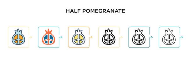 Half pomegranate vector icon in 6 different modern styles. Black, two colored half pomegranate icons designed in filled, outline, line and stroke style. Vector illustration can be used for web,  - Vector, Image