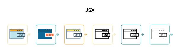 Значок вектора Jsx в 6 различных современных стилях. Черный, два цветных иконки Jsx разработаны в заполненном, очертания, линии и штрих стиле. Векторная иллюстрация может быть использована для веб, мобильного, ui
 - Вектор,изображение