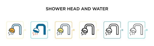 Shower head and water vector icon in 6 different modern styles. Black, two colored shower head and water icons designed in filled, outline, line and stroke style. Vector illustration can be used for  - Vector, Image