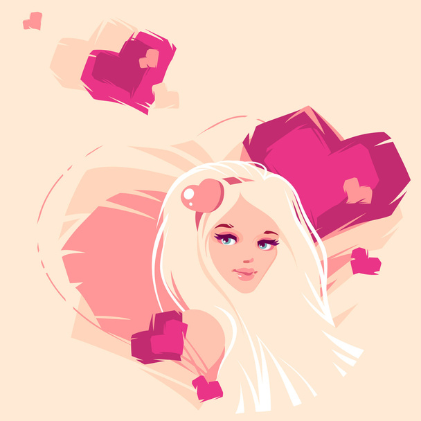 Illustration of the girl and hearts - Vector, afbeelding