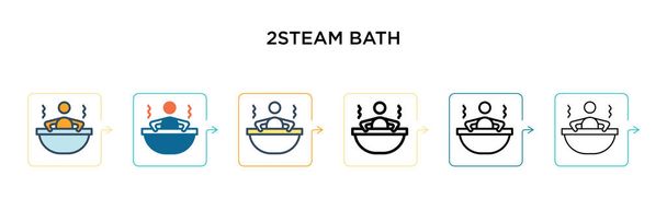 6 farklı modern stilde 2 buhar banyosu vektör ikonu. Siyah, iki renkli buhar banyosu ikonu. Doldurulmuş, ana hatları çizilmiş, çizgi ve vuruş stiliyle tasarlanmış. Vektör illüstrasyonu ağ, mobil, ui için kullanılabilir - Vektör, Görsel