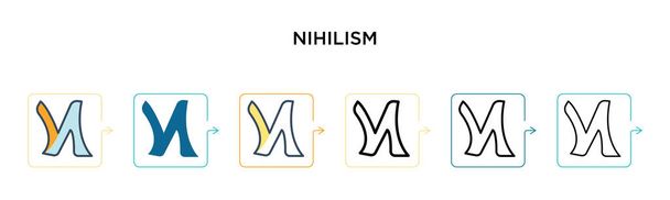Icône vectorielle du nihilisme dans 6 styles modernes différents. Noir, deux icônes de nihilisme colorées conçues dans le style rempli, contour, ligne et trait. Illustration vectorielle peut être utilisé pour le web, mobile, ui - Vecteur, image