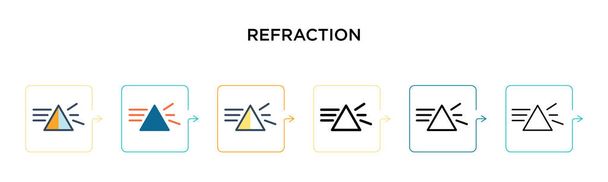 Icona vettoriale di rifrazione in 6 diversi stili moderni. Nero, due icone di rifrazione colorate progettate in pieno, contorno, linea e stile tratto. Illustrazione vettoriale può essere utilizzato per web, mobile, ui - Vettoriali, immagini