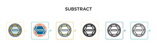 Substract vector icon in 6 different modern styles. Black, two colored substract icons designed in filled, outline, line and stroke style. Vector illustration can be used for web, mobile, ui - Vector, Image