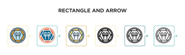 Rettangolo e freccia segnalano l'icona vettoriale in 6 diversi stili moderni. Nero, due rettangolo colorato e frecce segnalano icone progettate in pieno, contorno, linea e stile di corsa. Illustrazione vettoriale può  - Vettoriali, immagini