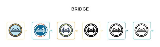 Híd vektor ikon 6 különböző modern stílusban. Fekete, két színes híd ikonok tervezett töltött, körvonalazott, vonal és a stroke stílus. Vektor illusztráció lehet használni web, mobil, ui - Vektor, kép