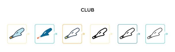 クラブベクトルのアイコンは6種類のモダンなスタイルです。フル、アウトライン、ライン、ストロークスタイルでデザインされた黒、 2色のクラブアイコン。ベクターイラストは、ウェブ、モバイル、 UIに使用できます。 - ベクター画像