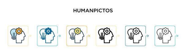 Ikona wektora Humanpictos w 6 różnych nowoczesnych stylach. Czarne, dwie kolorowe ikony humanpictos zaprojektowane w stylu wypełnionym, zarysu, linii i skoku. Ilustracja wektorowa może być używana do web, mobile, ui - Wektor, obraz