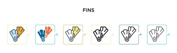 Fins vector icon in 6 different modern styles. Black, two colored fins icons designed in filled, outline, line and stroke style. Vector illustration can be used for web, mobile, ui - Vector, Image
