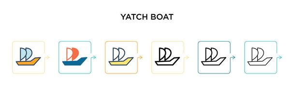 Яхта вектор значок в 6 различных современных стилей. Черный, два цветных значка яхты, разработанные в заполненном, очертания, линии и штрих стиле. Векторная иллюстрация может быть использована для веб, мобильного, ui
 - Вектор,изображение
