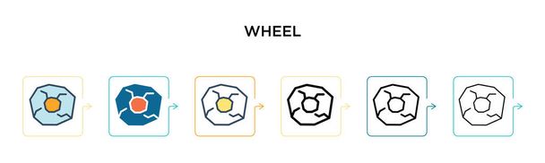 Значок вектора колес в 6 различных современных стилях. Черный, два цветных иконки колеса разработаны в заполненном, очертания, линии и штрих стиле. Векторная иллюстрация может быть использована для веб, мобильного, ui
 - Вектор,изображение