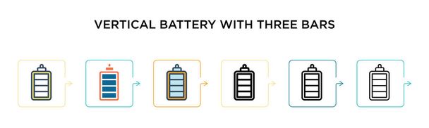 Batteria verticale con icona vettoriale a tre barre in 6 diversi stili moderni. Nero, due batterie verticali colorate con tre barre icone progettate in pieno, contorno, linea e stile corsa. Vettore  - Vettoriali, immagini