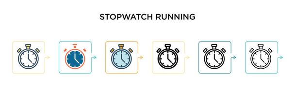 Stopwatch running vector icon in 6 different modern styles. Black, two colored stopwatch running icons designed in filled, outline, line and stroke style. Vector illustration can be used for web,  - Vector, Image