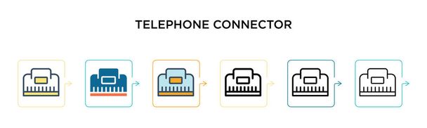 Telefonní konektor vektor ikona v 6 různých moderních stylů. Černá, dvě barevné ikony telefonního konektoru navržené ve vyplněném, obrysovém, čárovém a tahovém stylu. Vektorová ilustrace může být použita pro web,  - Vektor, obrázek