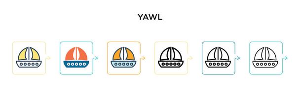 Yawl vector icoon in 6 verschillende moderne stijlen. Zwart, twee gekleurde yawl pictogrammen ontworpen in gevulde, omtrek, lijn en slag stijl. Vector illustratie kan worden gebruikt voor web, mobiel, ui - Vector, afbeelding