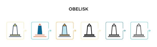 Obelisco icono vectorial en 6 estilos modernos diferentes. Negro, dos iconos de obelisco de colores diseñados en estilo lleno, contorno, línea y trazo. Ilustración vectorial se puede utilizar para web, móvil, ui
 - Vector, imagen