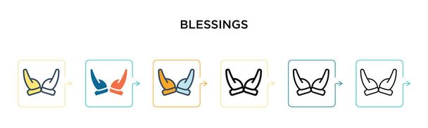 Ikona wektora błogosławieństwa w 6 różnych nowoczesnych stylach. Czarny, dwa kolorowe błogosławieństwa ikony zaprojektowane w stylu wypełnionym, zarys, linia i udar. Ilustracja wektorowa może być używana do web, mobile, ui - Wektor, obraz