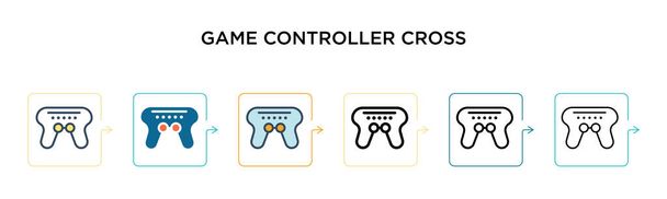 Controlador de jogo ícone vetorial cruzado em 6 estilos modernos diferentes. Preto, dois ícones cruzados coloridos do controlador do jogo projetados no estilo enchido, esboço, linha e curso. Ilustração vetorial pode ser usado para
  - Vetor, Imagem