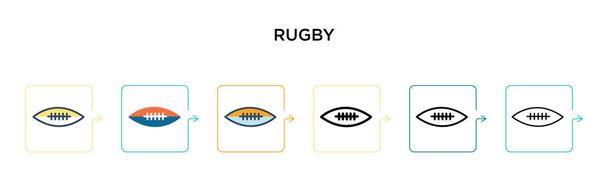 Icona vettoriale di rugby in 6 diversi stili moderni. Nero, due icone di rugby colorate progettate in pieno, contorno, linea e stile tratto. Illustrazione vettoriale può essere utilizzato per web, mobile, ui - Vettoriali, immagini