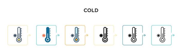 Icono de vector frío en 6 estilos modernos diferentes. Negro, dos iconos fríos de colores diseñados en estilo lleno, contorno, línea y trazo. Ilustración vectorial se puede utilizar para web, móvil, ui
 - Vector, imagen