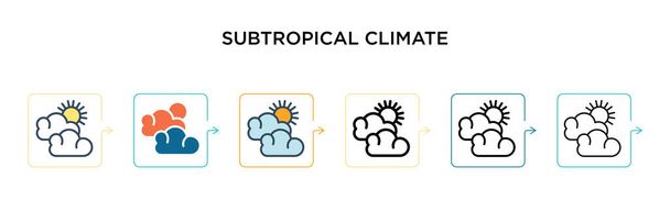 Icono de vector de clima subtropical en 6 estilos modernos diferentes. Negro, dos iconos de clima subtropical de colores diseñados en estilo lleno, contorno, línea y trazo. Ilustración vectorial se puede utilizar para la web
,  - Vector, Imagen