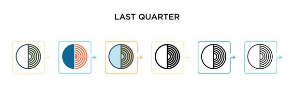 Last quarter vector icon in 6 different modern styles. Black, two colored last quarter icons designed in filled, outline, line and stroke style. Vector illustration can be used for web, mobile, ui - Vector, Image