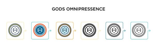Tanrılar 'ın omnipressence vektör simgesi 6 farklı modern stilde. Siyah, iki renkli tanrı. Her şeyi temsil eden simgeler. Doldurulmuş, ana hatları çizilmiş, çizgi ve vuruş stiliyle dizayn edilmiş. Vektör illüstrasyonu ağ için kullanılabilir,  - Vektör, Görsel