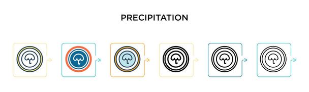Precipitation vector icon in 6 different modern styles. Black, two colored precipitation icons designed in filled, outline, line and stroke style. Vector illustration can be used for web, mobile, ui - Vector, Image