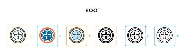 Icono de vector de hollín en 6 estilos modernos diferentes. Negro, dos iconos de hollín de colores diseñados en estilo lleno, contorno, línea y trazo. Ilustración vectorial se puede utilizar para web, móvil, ui
 - Vector, imagen