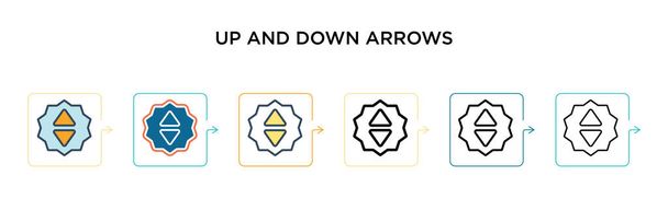 Up and down arrows vector icon in 6 different modern styles. Black, two colored up and down arrows icons designed in filled, outline, line and stroke style. Vector illustration can be used for web,  - Vector, Image