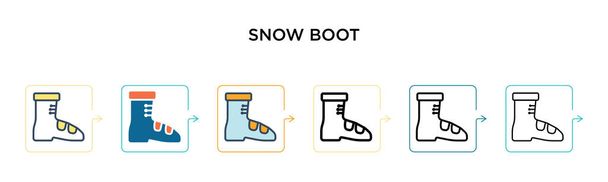 Snow boot vector icon in 6 different modern styles. Black, two colored snow boot icons designed in filled, outline, line and stroke style. Vector illustration can be used for web, mobile, ui - Vector, Image