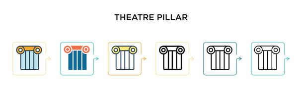 Theatre pillar vector icon in 6 different modern styles. Black, two colored theatre pillar icons designed in filled, outline, line and stroke style. Vector illustration can be used for web, mobile, ui - Vector, Image
