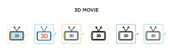 3D векторная иконка фильма в 6 различных современных стилях. Черный, два цветных 3d иконки фильма, разработанные в заполненном, набросок, линии и штрих стиле. Векторная иллюстрация может быть использована для веб, мобильного, ui
 - Вектор,изображение
