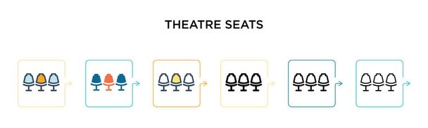 Театр розміщує векторну ікону в 6 різних сучасних стилях. Чорний, два кольорові театральні сидіння ікони, розроблені в заповненому, контурному, лінійному і інсультному стилі. Візуальне зображення може бути використане для веб, мобільного, ui - Вектор, зображення