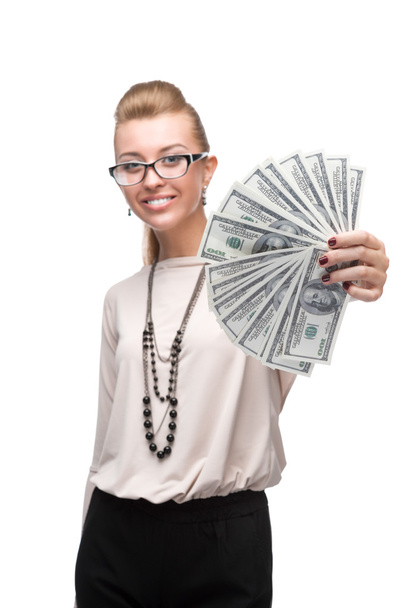attractive businesswoman holding money - Fotoğraf, Görsel