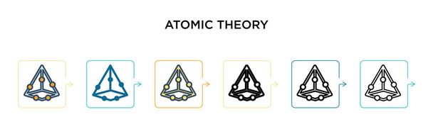 Ícone do vetor da teoria atômica em 6 estilos modernos diferentes. Preto, dois ícones da teoria atômica colorida projetados em cheio, contorno, linha e estilo de curso. Ilustração vetorial pode ser usado para web, mobile, ui
 - Vetor, Imagem