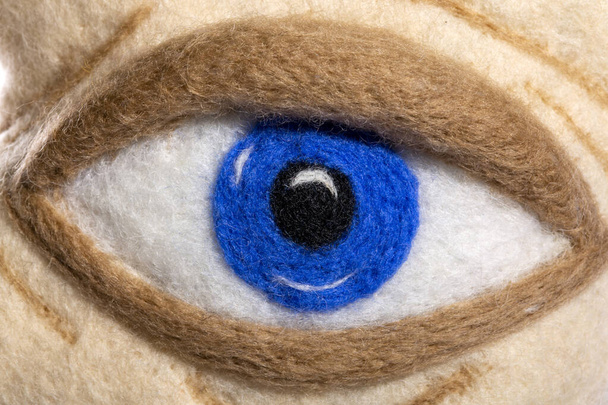 Menselijk oog close-up van vilten wol - Foto, afbeelding