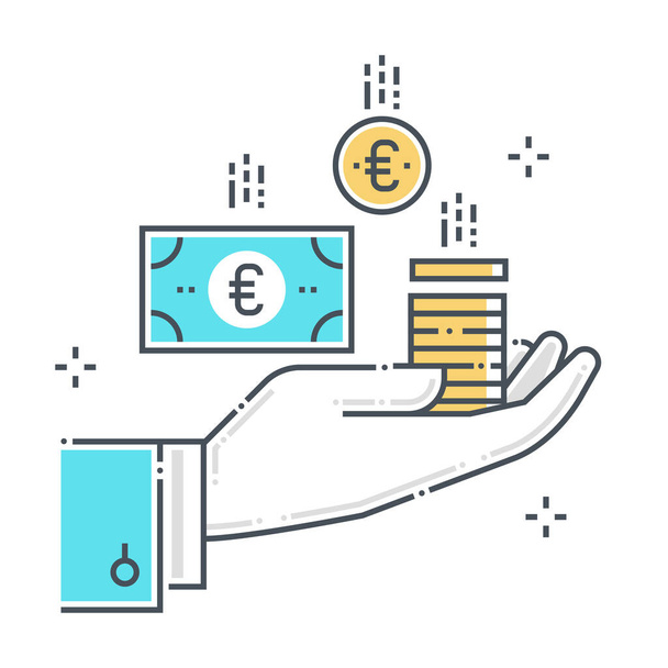 Funds related color line vector icon, illustration. The icon is about sponsor, budget, hand, company, finance, income. The composition is infinitely scalable. - Vector, Image