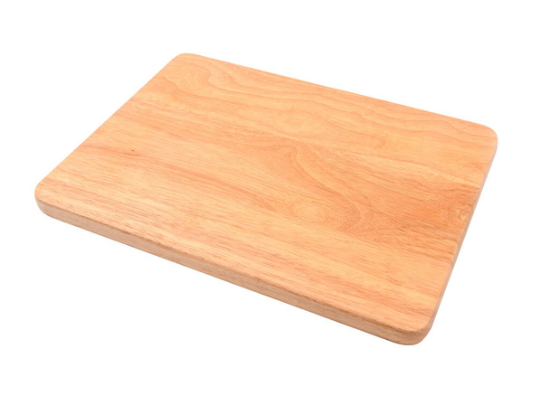 Brown wooden cutting board on white background - Photo, Image