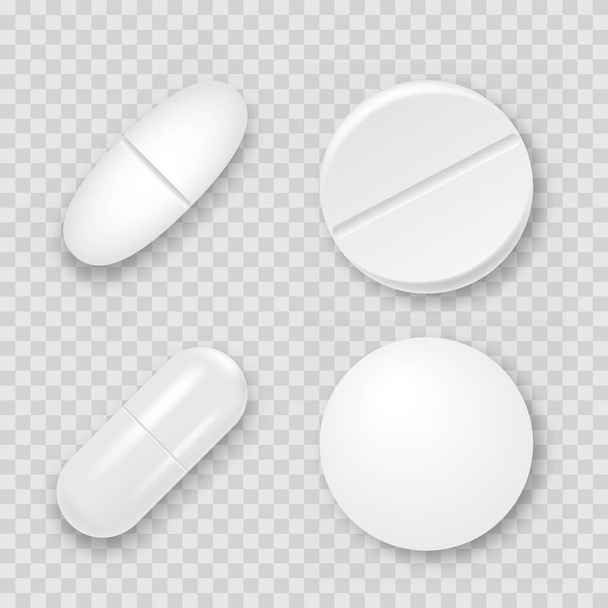 Zestaw 3d realistyczne białe tabletki medyczne, kapsułki. Wektor - Wektor, obraz